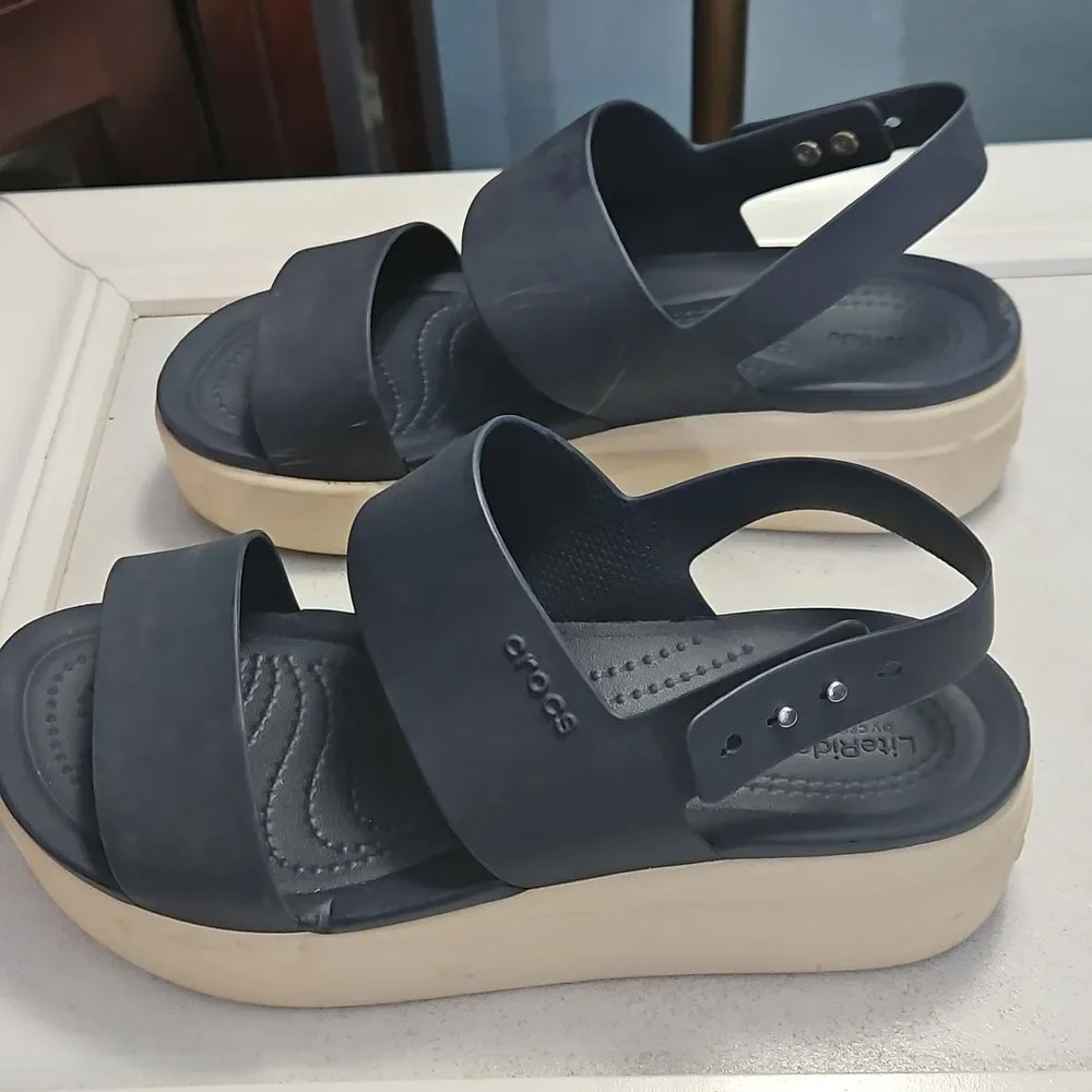 Crocs Navy Blue Brooklyn Low Wedge Women's Sandals Size 7